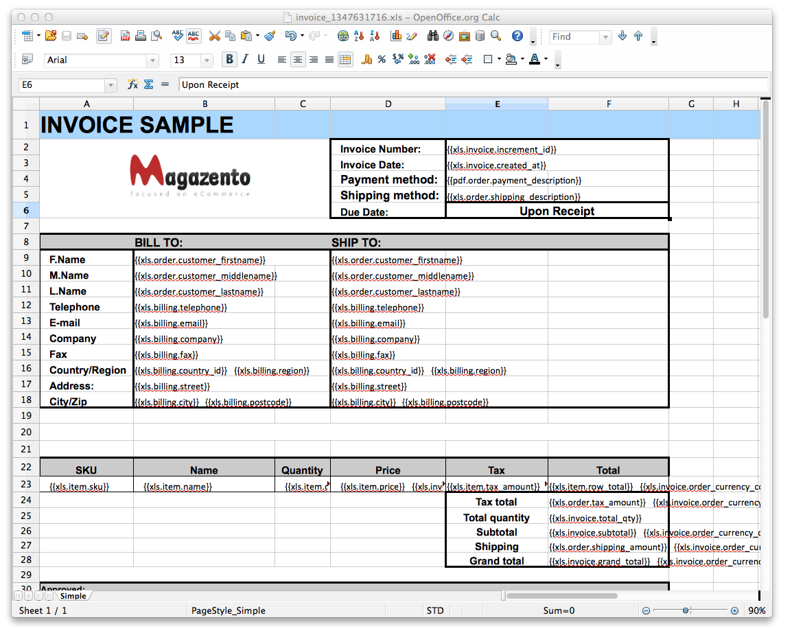 Magento EXCEL invoice, shipment, credit memo - Magazento.com Regarding Excel Invoice Template 2003